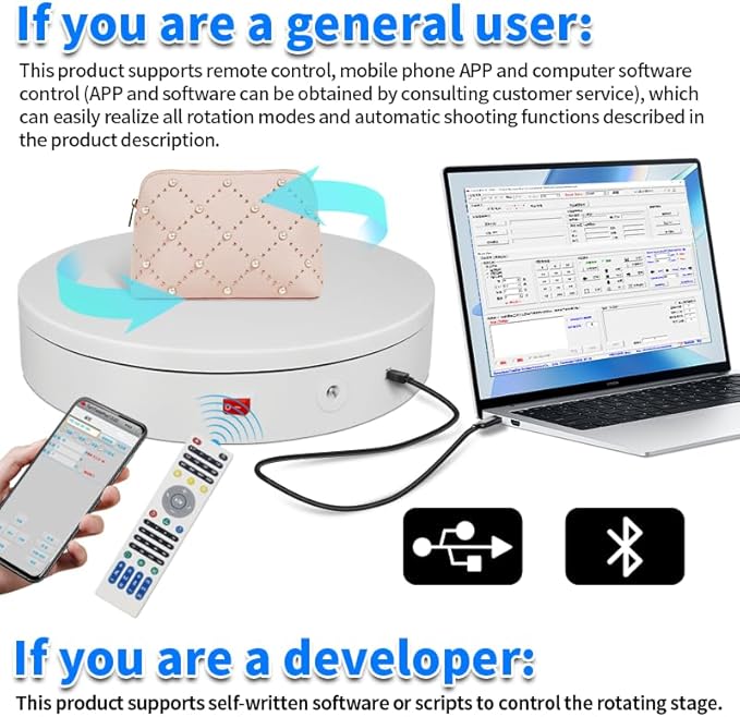 Programmable Motorized Electric Turntable Command-Controlled Rotating Platform Photography Turntable Secondary Development Motorized Electric Lazy Susan for 3D Scaner or Display with USB/Bluetooth