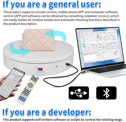 Programmable Motorized Electric Turntable Command-Controlled Rotating Platform Photography Turntable Secondary Development Motorized Electric Lazy Susan for 3D Scaner or Display with USB/Bluetooth