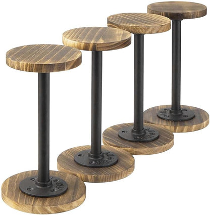MyGift 4 Pcs Hat Rack Stand, Cowboy Hat Holder, Baseball Cap Organizer Storage, Tabletop Wig Display Stand, Jewelry Pedestal, Rustic Burnt Wood and Black Metal Pipe
