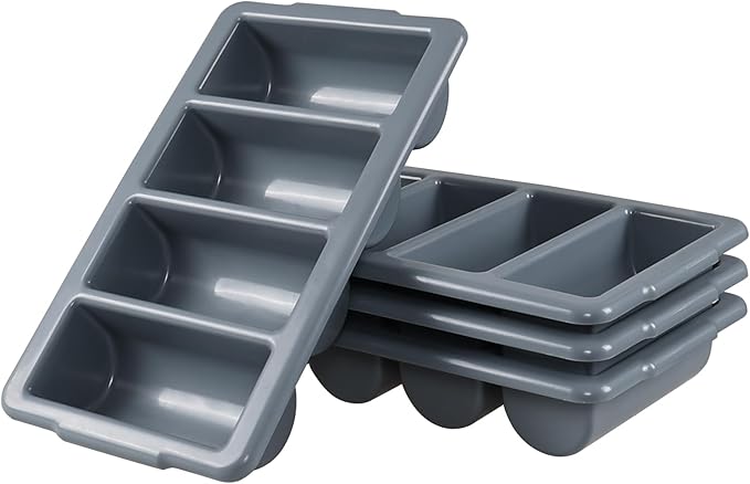 4 Pack Plastic Commercial Cutlery Bin, 4 Compartment Commercial Silverware Bin, Gray