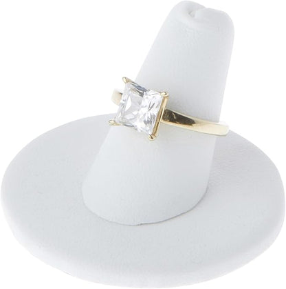 Plymor White Faux Leather Ring Finger Display, Single on Round Base, 2" W x 2" D x 1.25" H (Pack of 3)