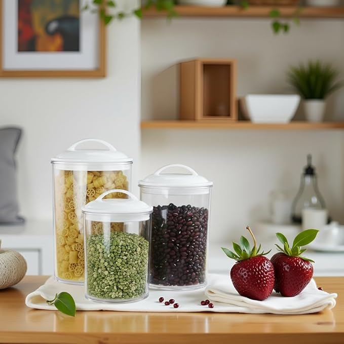 Reston Lloyd Food Storage Containers, BPA Free Airtight Canisters for Cereal, Pasta, Sugar, Coffee, Flour, Cookies, Loose Tea, for Kitchen Organization, Set of 3, White