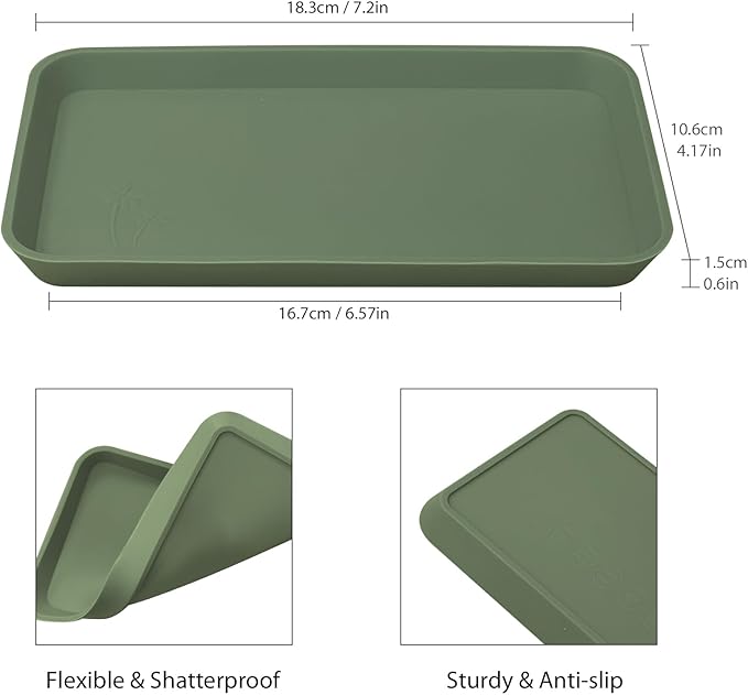 Countertop Vanity Tray, Bathroom Silicone Shatterproof Tray, Soap and Sponge Holder for Kitchen Sink Toilet Tank, Bathroom Holders for Counter, Perfume Candle Key Valet - Green