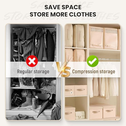 Storage Totes Ultra Space Saving Self Compression Organizer Stackable Heavy Duty Moving Travel Storage Bags Compressible for Comforter Blankets Bedding Clothes (Gray, X-Large)