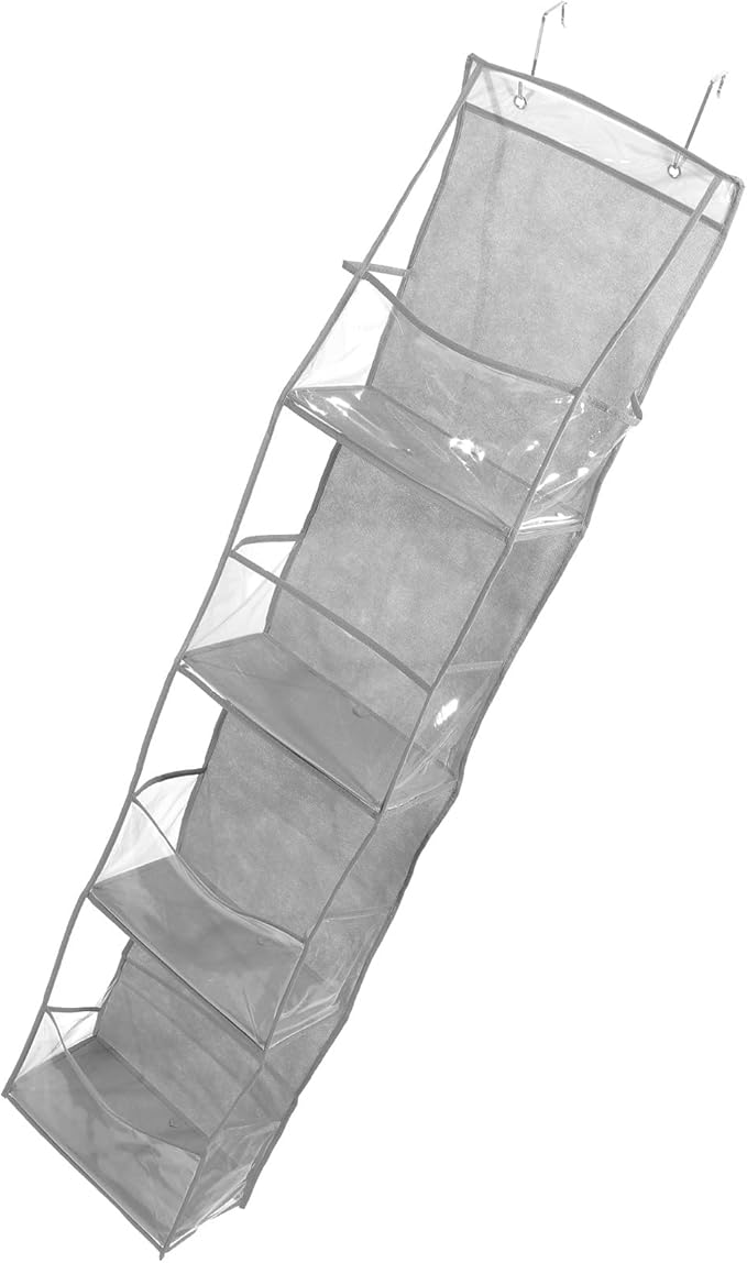 Tofficu Door Hanging Organizer Bag, Multi-layer Storage Pockets, Nail-free Installation, Gray, 4 Compartments, Hanging Closet and Shoe Organizer for Home Storage