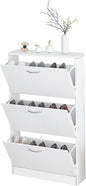Shoe Storage Cabinets, Free Standing Shoe Organizer with 3 Flip Drawers for Entryway, Narrow 3 Tier Entryway Hidden Shoe Rack with Doors for Heels, Boots, Slippers (White-3 Flip Drawers)