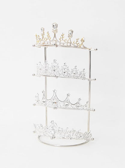 Byken 4 Tier Crown Holder,Tiara Organizer,.Golden Bridal Headdress Display Stand for Selling,Headband Ear Crown Storage Tower,Jewelry Holder for Girls Wedding Home Shop Store (Silver)
