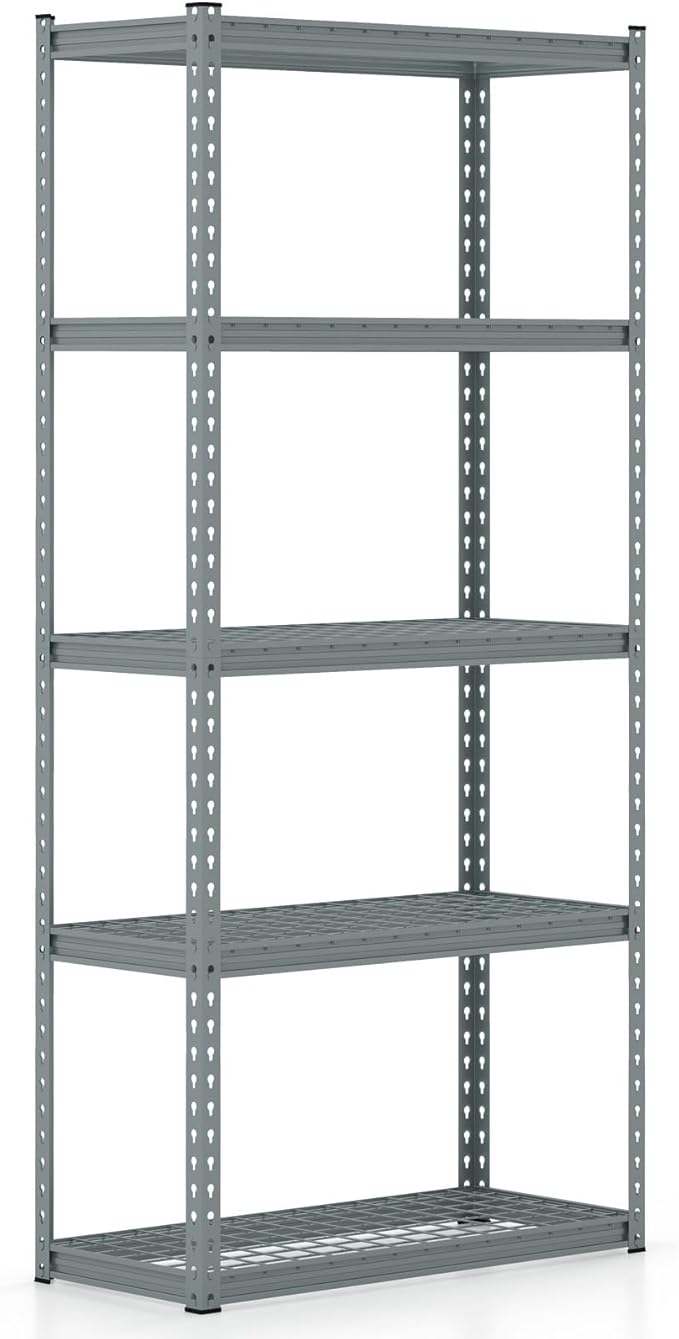 Goplus 5-Tier Metal Shelving Unit, Heavy Duty Wire Storage Rack with Anti-Slip Foot Pads, Height Adjustable Shelves for Warehouse, Kitchen, Living Room, Garage, 15.5" D×35.5" W×72" H