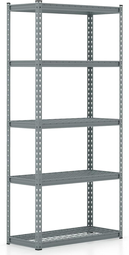 Goplus 5-Tier Metal Shelving Unit, Heavy Duty Wire Storage Rack with Anti-Slip Foot Pads, Height Adjustable Shelves for Warehouse, Kitchen, Living Room, Garage, 15.5" D×35.5" W×72" H