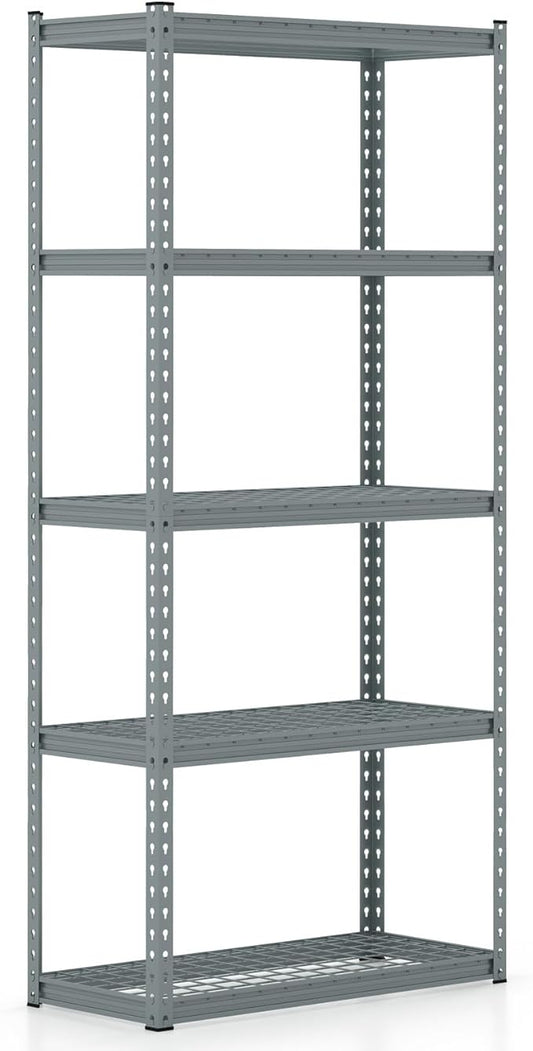 Goplus 5-Tier Metal Shelving Unit, Heavy Duty Wire Storage Rack with Anti-Slip Foot Pads, Height Adjustable Shelves for Warehouse, Kitchen, Living Room, Garage, 15.5" D×35.5" W×72" H