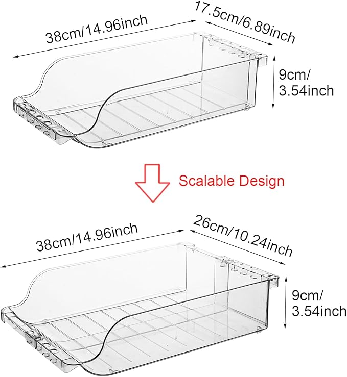 MOTUZP 2pcs Refrigerator Soda Can Organizer Clear Adjustable Width Soda Can Organizer Soda Can Dispenser Expandable Soda Can Dispenser for Beer Soda Seltzer Fridge Kitchen Pantry