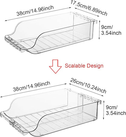 MOTUZP 2pcs Refrigerator Soda Can Organizer Clear Adjustable Width Soda Can Organizer Soda Can Dispenser Expandable Soda Can Dispenser for Beer Soda Seltzer Fridge Kitchen Pantry