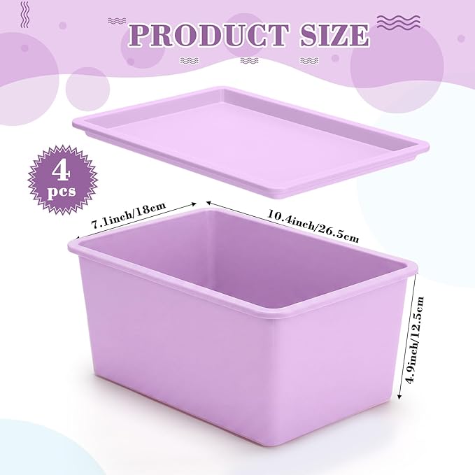 Menkxi 4 Pcs Storage Bins with Lids Plastic Stackable Containers for Organizing Shelves Christmas Ornament Box Baskets(Dark Purple, Light Purple,Small)