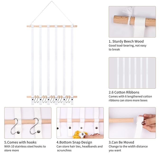 SYGY Bow Holder - Organizer for Hair Bows, Clips, Ties, Headbands & Accessories - Wall Hanging Decor
