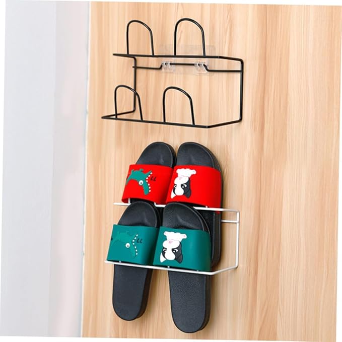DOITOOL Shoe Rack, Double- Layer Shoes Rack Wall Mount Slippers Hanging Shelf Slipper Storage Organizer (White)