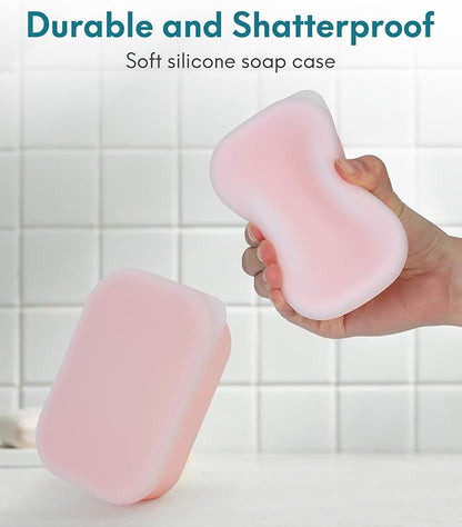 Quatish Compact Leakproof Travel Soap Case, Silicone Soap Box with Draining Layer, Enhanced Soap Container, Suitable for Camping, Gym, Bathroom, Outdoor Essentials, Pink