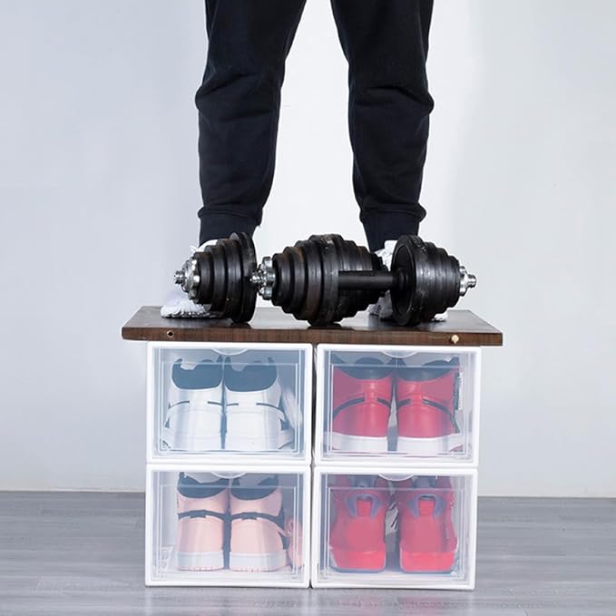 Gadpiparty Basketball Shoes Storage Box 36x26x20cm Plastic Shoes Container Black Stackable for Home Closet