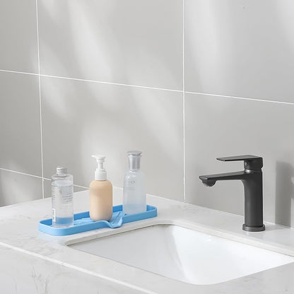 MicoYang Silicone Bathroom Soap Dishes with Drain Spout-Bathroom and Kitchen Sink Organizer,Sponge Holder,Dish Soap Tray,Perfect for Dispenser,Scrubber,Bottle on Sink or Counter-Light Blue 12"×4"