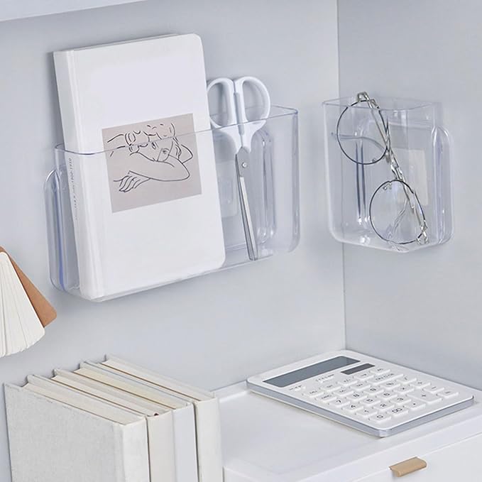 Wall Mounted Storage Organizer, Transparent Cabinet Door and Bathroom Wall Organizer for Office, Strong Adhesive Mounting, Clear Desktop and Wall Storage Solution (L)