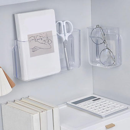 Wall Mounted Storage Organizer, Transparent Cabinet Door and Bathroom Wall Organizer for Office, Strong Adhesive Mounting, Clear Desktop and Wall Storage Solution (L)
