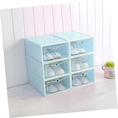 6PCS Stackable Transparent Shoes Storage Box Large Blue Thicken Plastic Shoe Organizer for Closet Entryway Under Bed Storage Container