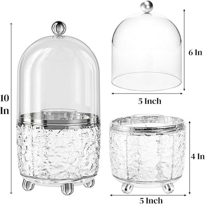 Eorbow Rotating Makeup Brush Holder, Dustproof Cosmetic Tools Organizer with Lid, 360° Spinning Covered Brushes Storage with Anti-slip Pads for Vanity, Bathroom Countertop & Bedside Table, Clear