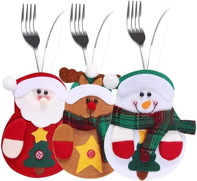 Christmas Decor, Christmas Forks Bag Cutlery Pouch Holders Utensil Snowman Silverware Decoration for Christmas Party 9PCS