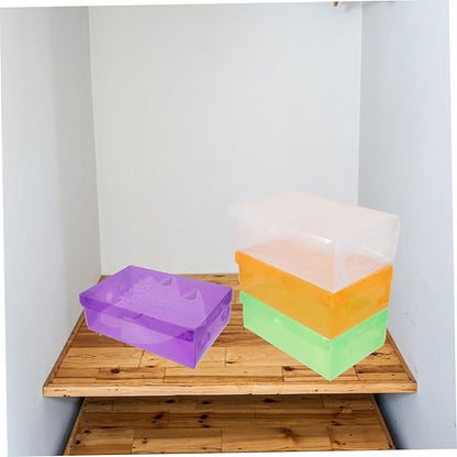 Vaguelly 7pcs Stackable Shoe Storage Box Plastic Sneaker Organizer Lid Space-saving Containers for High Heels Boots and Sneakers Multi-color Options