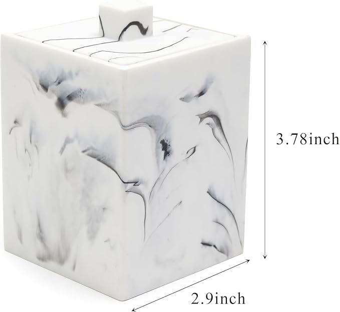 Qtip Holder with Lid, Bathroom Resin qtip holder dispenser , Cotton Swab Container jars, Cotton Ball Organizer for Floss Jewelry Necklace Ring Earring Storage jar Gift Case, Ink White