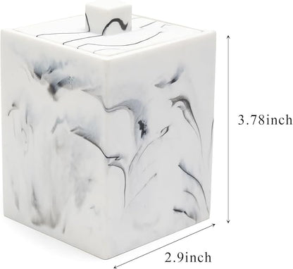 Qtip Holder with Lid, Bathroom Resin qtip holder dispenser , Cotton Swab Container jars, Cotton Ball Organizer for Floss Jewelry Necklace Ring Earring Storage jar Gift Case, Ink White