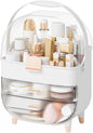 Yieach Countertop Makeup Organizer With Lid,Large Skincare Organizers With 2 Drawers,Dustproof Cosmetic Display Cases for Bathroom,Dresser,Lotion,Beauty,Skin Care Holder,Makeup Storage Organizer,White