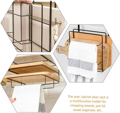 Happyyami 2Pcs Over Cabinet Door Organizer Set Inside Cabinet Storage Rack Towel Bar Iron Material Space-Saving Design for Kitchen and Pantry