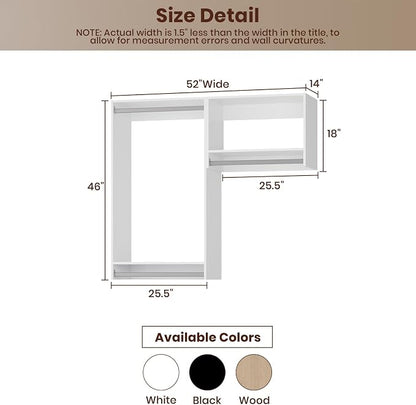 ROOMTEC Modular Closet System, 52" Wall-Mounted Closet Organizer with Hanging Rods, Wooden Tower for Walk-In Closets, Wardrobe Storage Kit, White