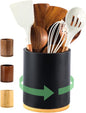Wooden Utensil Holder, 360°Rotating 7.3'' Large Utensil Holder for Kitchen Counter, Kitchen Utensil Organizer, Utensil Crock, Farmhouse Kitchens Countertop Decor, Black Color