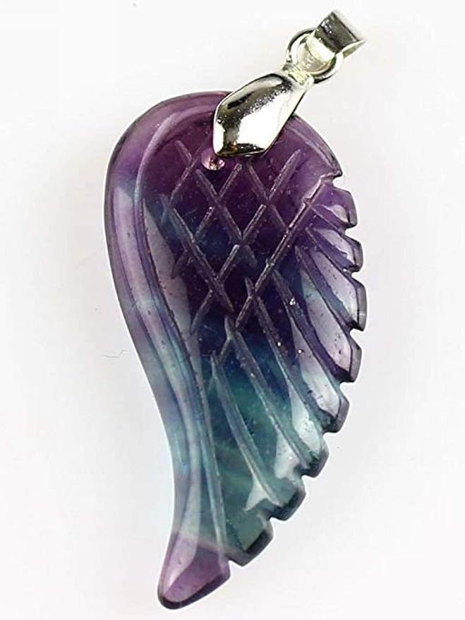 35mm Hand carved mixed gemstom angel wing for necklace pendant bead (fluorite crystal)