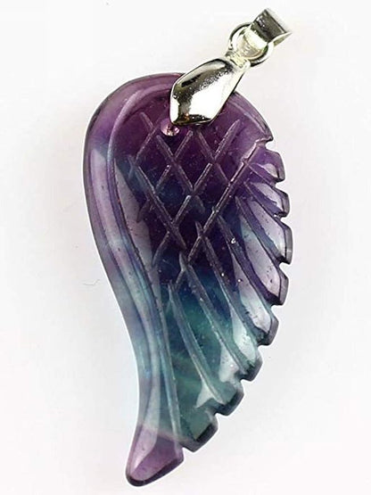 35mm Hand carved mixed gemstom angel wing for necklace pendant bead (fluorite crystal)