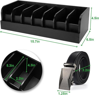 GTI Belt Organizer,2pcs 7 Compartments Belt Organizer for Closet and Drawer, Bamboo Display Case for Tie and Belt, Belt Storage Organizer for Men Women (Black)
