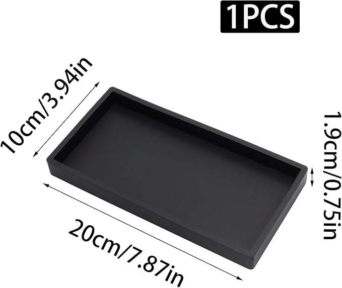 8 Inch Black Bathroom Tray for Counter Silicone Vanity Perfume Soap Dispenser Decorative Tray