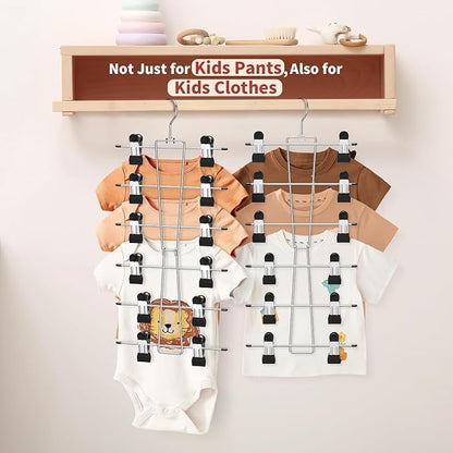DOIOWN 6-Tier Baby Hangers with Clips - Space Saving Kids Pants Hangers for Babies & Kids Pant,Skirt,Clothe,Adjustable Stainless Steel Toddler Clothes Hanger for Newborn Children Closet Organization