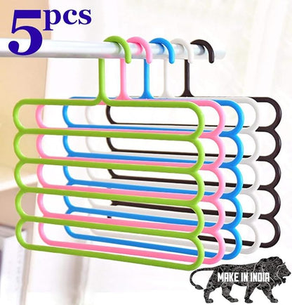 5 Layer Pants Clothes Hanger Wardrobe Storage Organizer Rack (Set of 5), 32l x 1b x 33h cm (Assorted Colour) Plastic