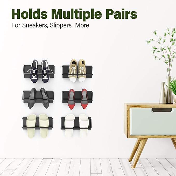 Foldable Wall Mounted Shoe Rack Set of 4, Metal Hanging Shoe Organizer, 12.5 Inch Wall-Mount Shoe Organizer, Efficient Holder and Storage Rack for Various Shoes