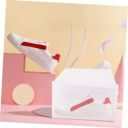 2pcs Stackable Shoe Storage Box Thicken Plastic Shoe Container for Closet Organization Large White for Sneaker Display and Easy Access