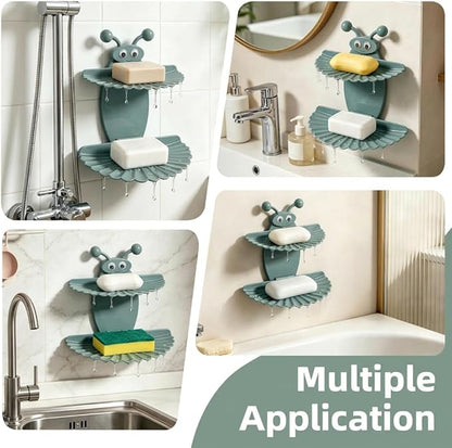 Double-Deck Soap Dish Holder for Shower, Bee Shape Wall Mounted Soap Holder with Strong Adhesive, Self Draining Soap Tray, No Drilling Bathroom Accessories, Nordic Blue