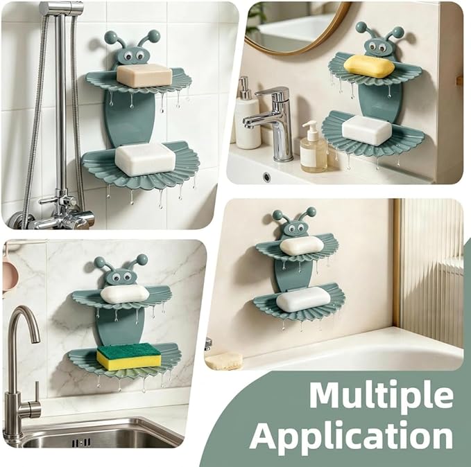 2PCS Double-Deck Soap Dish Holder for Shower, Bee Shape Wall Mounted Soap Holder with Strong Adhesive, Self Draining Soap Tray, No Drilling Bathroom Accessories, Nordic Blue