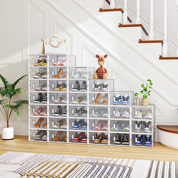 White, Small Size, 32PCS, 33 * 23 * 14cm, Shoe Box, Plastic Mesh, Freely Combinable