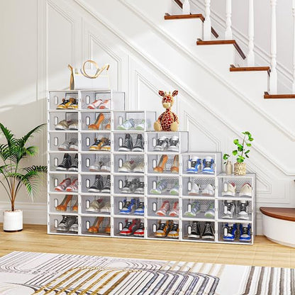 White, Small Size, 32PCS, 33 * 23 * 14cm, Shoe Box, Plastic Mesh, Freely Combinable