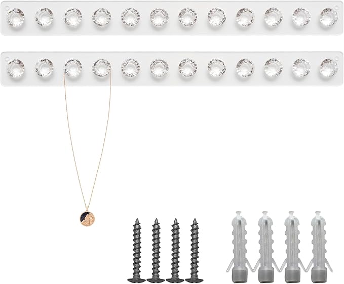 2 Pack Necklace Holder, Acrylic Wall Mount Jewelry Organizer with 12 Hooks for Bracelets, Necklaces and Keys