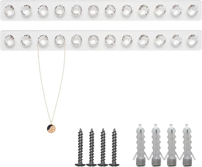 2 Pack Necklace Holder, Acrylic Wall Mount Jewelry Organizer with 12 Hooks for Bracelets, Necklaces and Keys