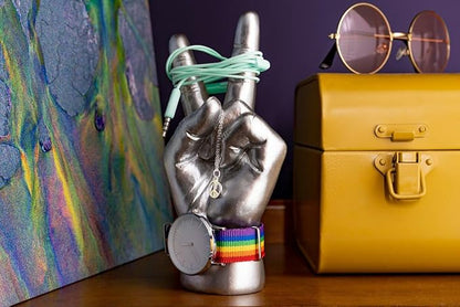 Luckies of London | Jewelry Organizer | Peace Sign Ring Holder | Key Holder for Desk Decor | Trinket Dish & Bedroom Decor | Key Bowl Alternative | Jewelry Hand Sculpture | Bracelet Display | Mini