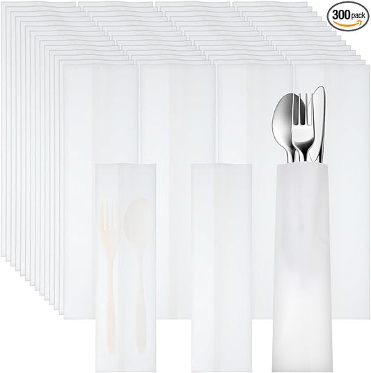 300 Pcs Paper Silverware Bags 10" x 3" Kraft Pretzel Rod Churro Paper Lunch Bags for Restaurant Flatware Holder Chopsticks Holder Wedding Party Tableware (White)